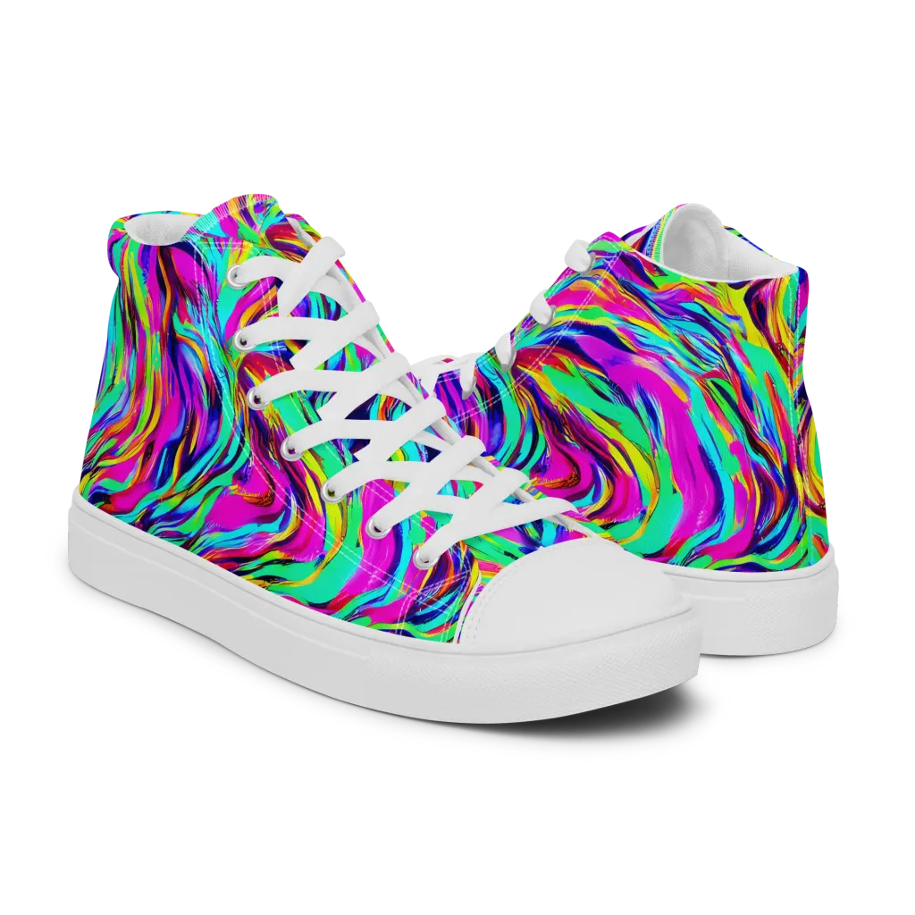 Rainbow Riot on Women's High Top Canvas Shoes — Right