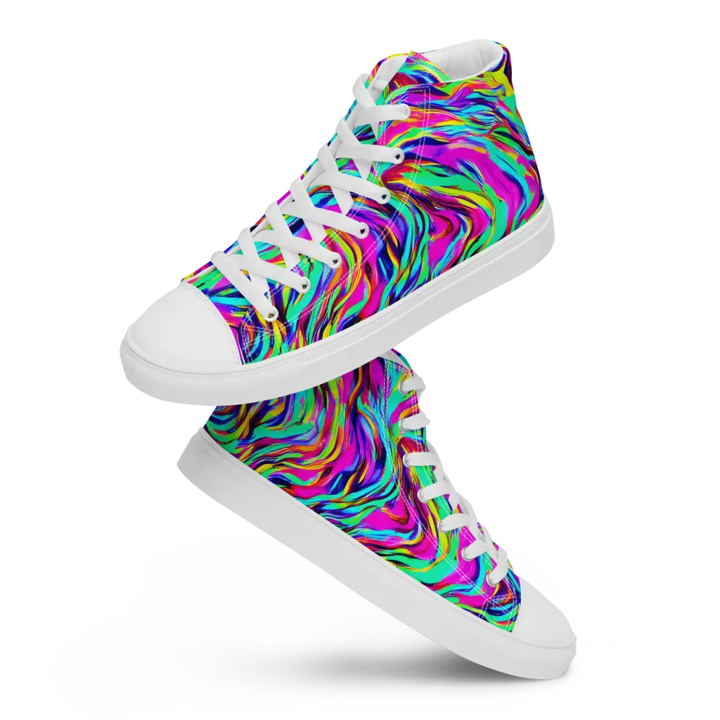 Rainbow Riot on Women's High Top Canvas Shoes — Front