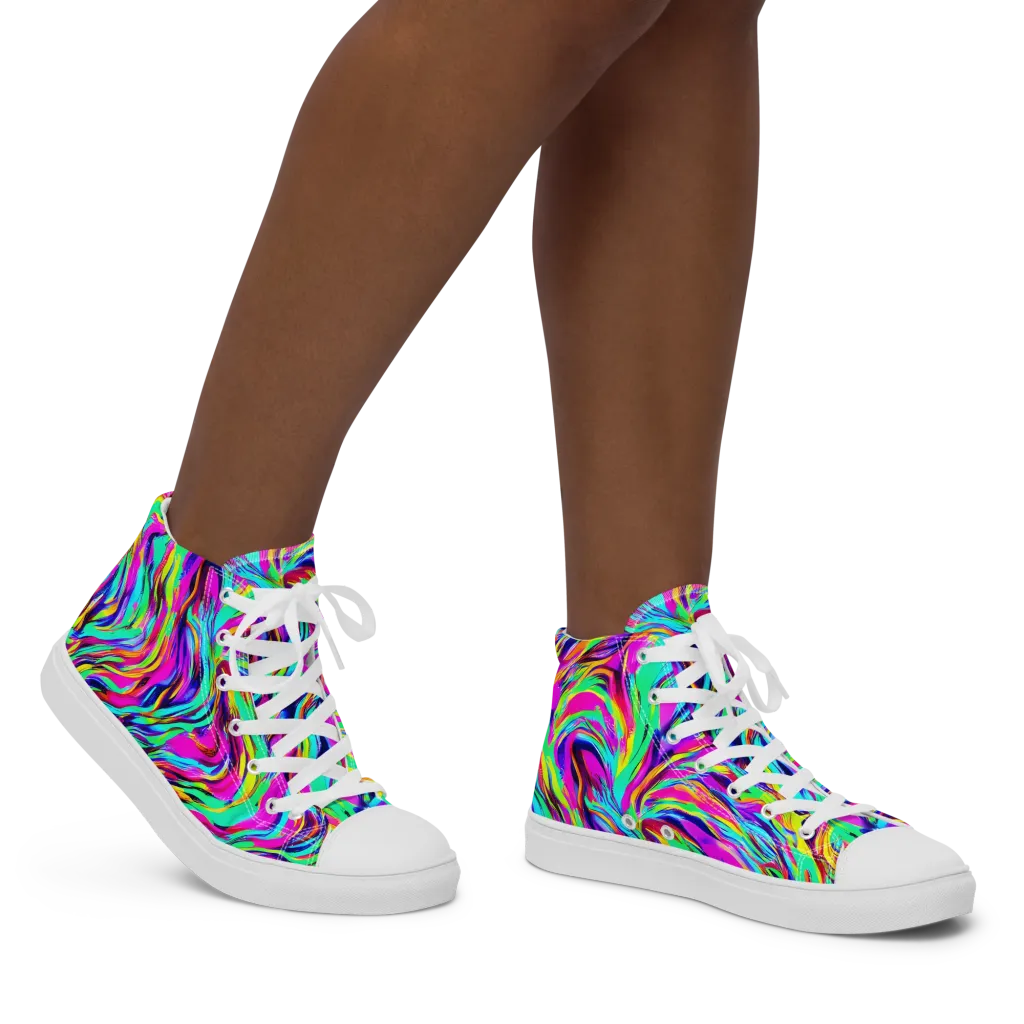 Rainbow Riot on Women's High Top Canvas Shoes — Right