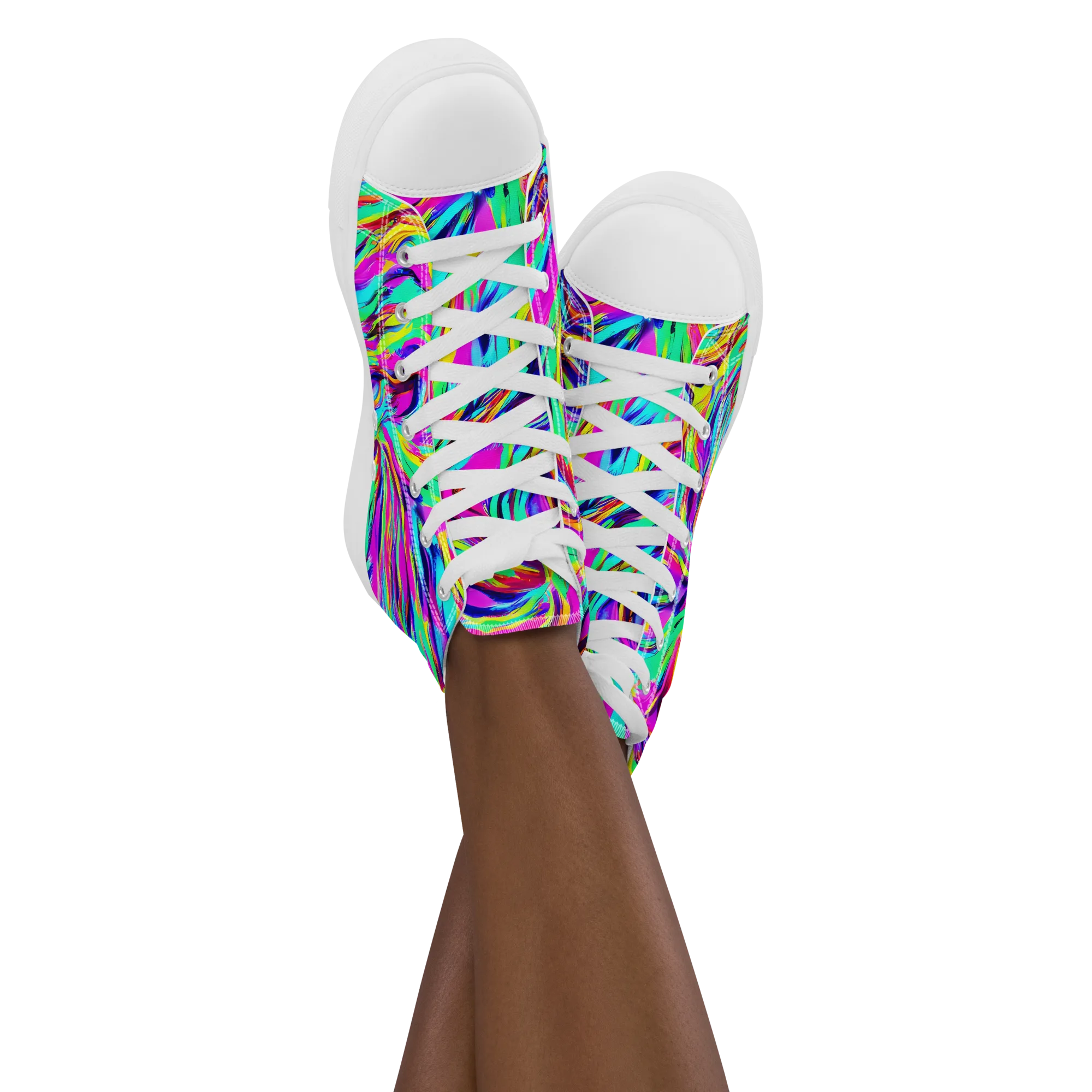 Rainbow Riot on Women's High Top Canvas Shoes — Front