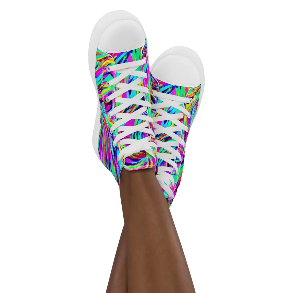 Rainbow Riot on Women's High Top Canvas Shoes — Front