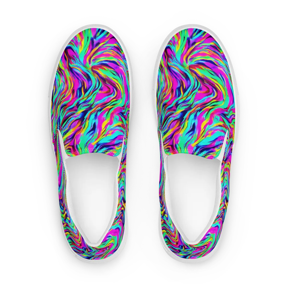 Rainbow Riot on Men's Slip-On Canvas Shoes — Front