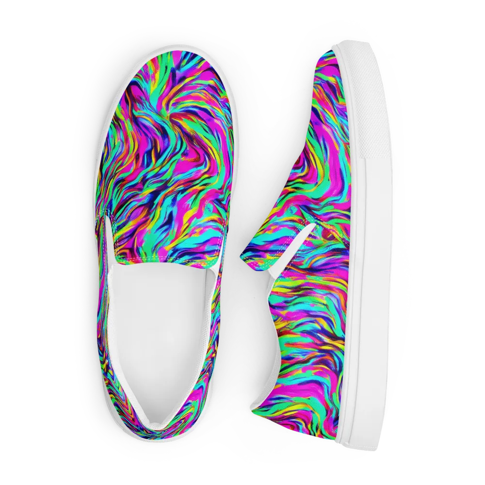 Rainbow Riot on Men's Slip-On Canvas Shoes — Front