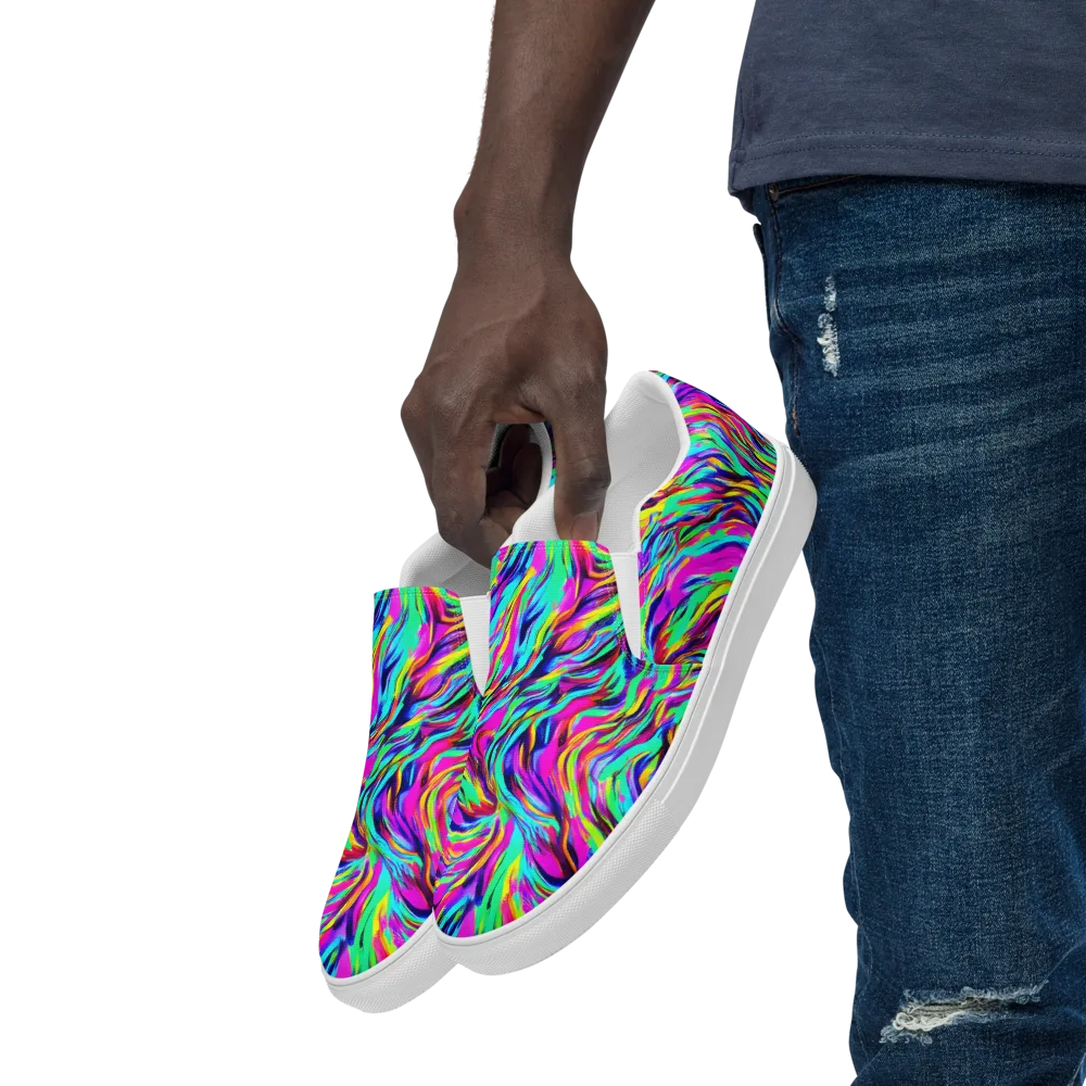 Rainbow Riot on Men's Slip-On Canvas Shoes — Left Front