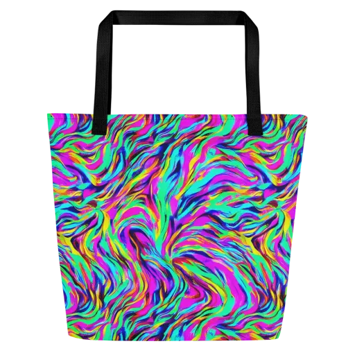 Rainbow Riot on a Large Tote Bag W/ Pocket