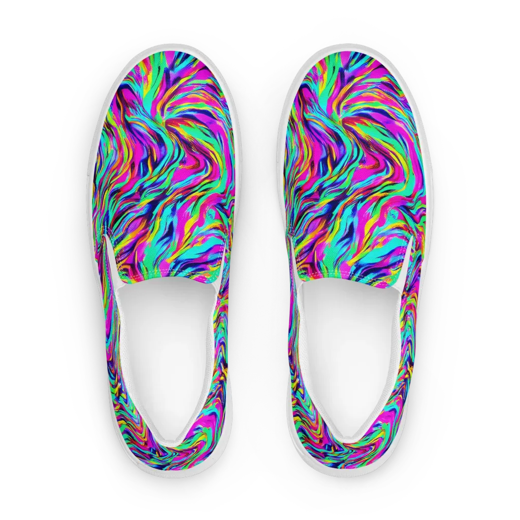 Rainbow Riot on Women's Slip-On Canvas Shoes — Front