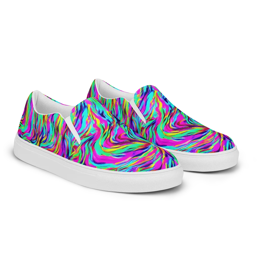Rainbow Riot on Women's Slip-On Canvas Shoes — Right Front