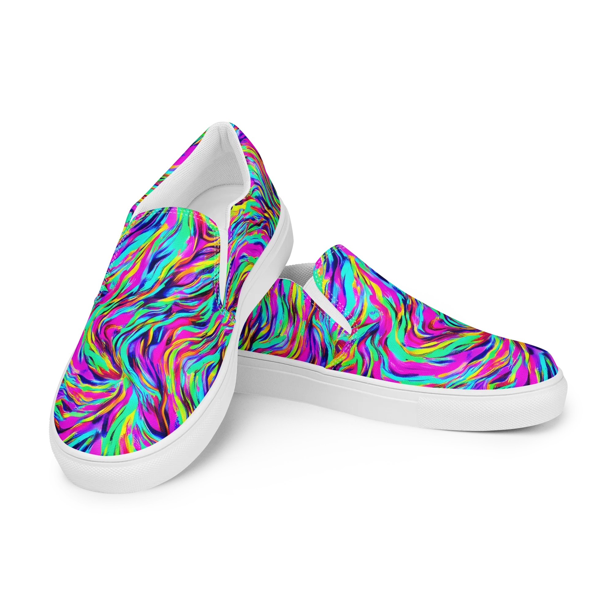 Rainbow Riot on Women's Slip-On Canvas Shoes — Left Front