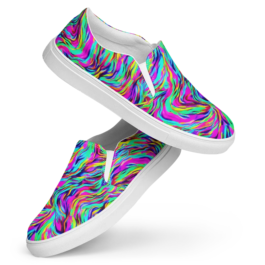 Rainbow Riot on Women's Slip-On Canvas Shoes — Front
