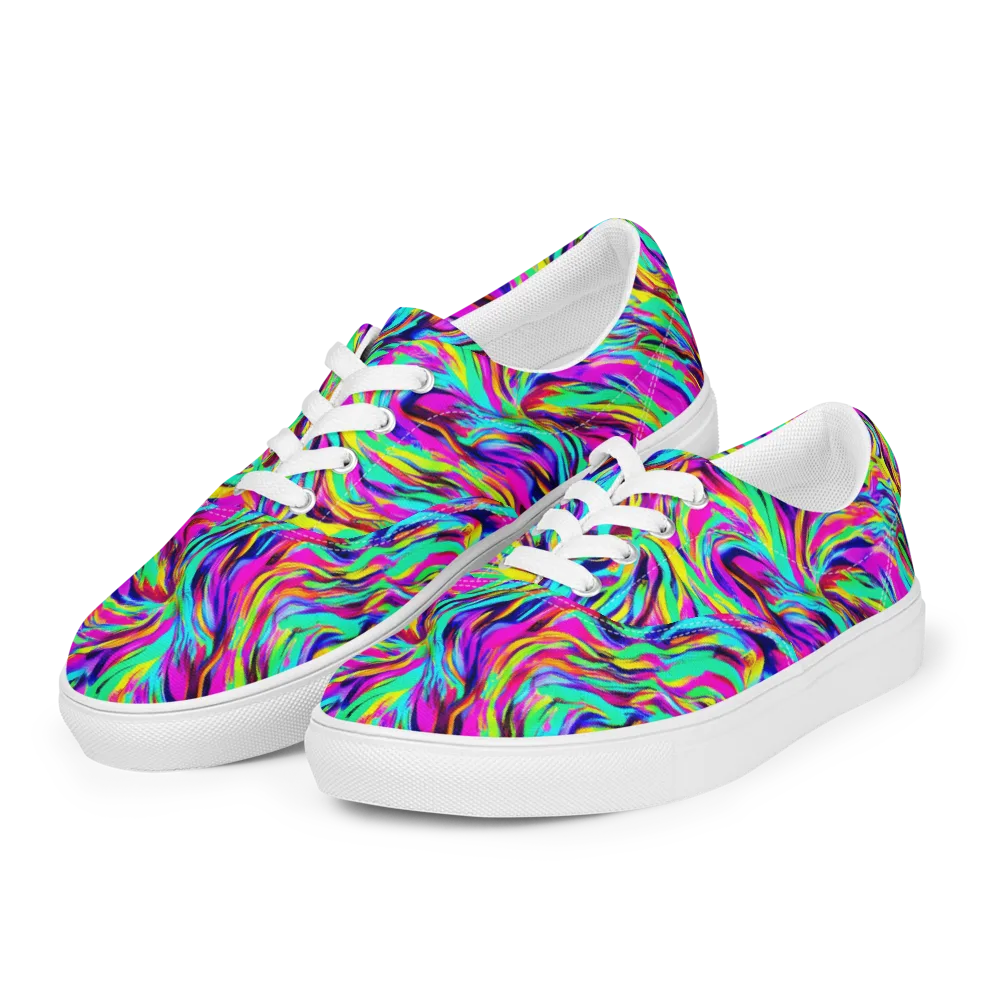 Rainbow Riot on Men's Lace-Up Canvas Shoes — Left Front