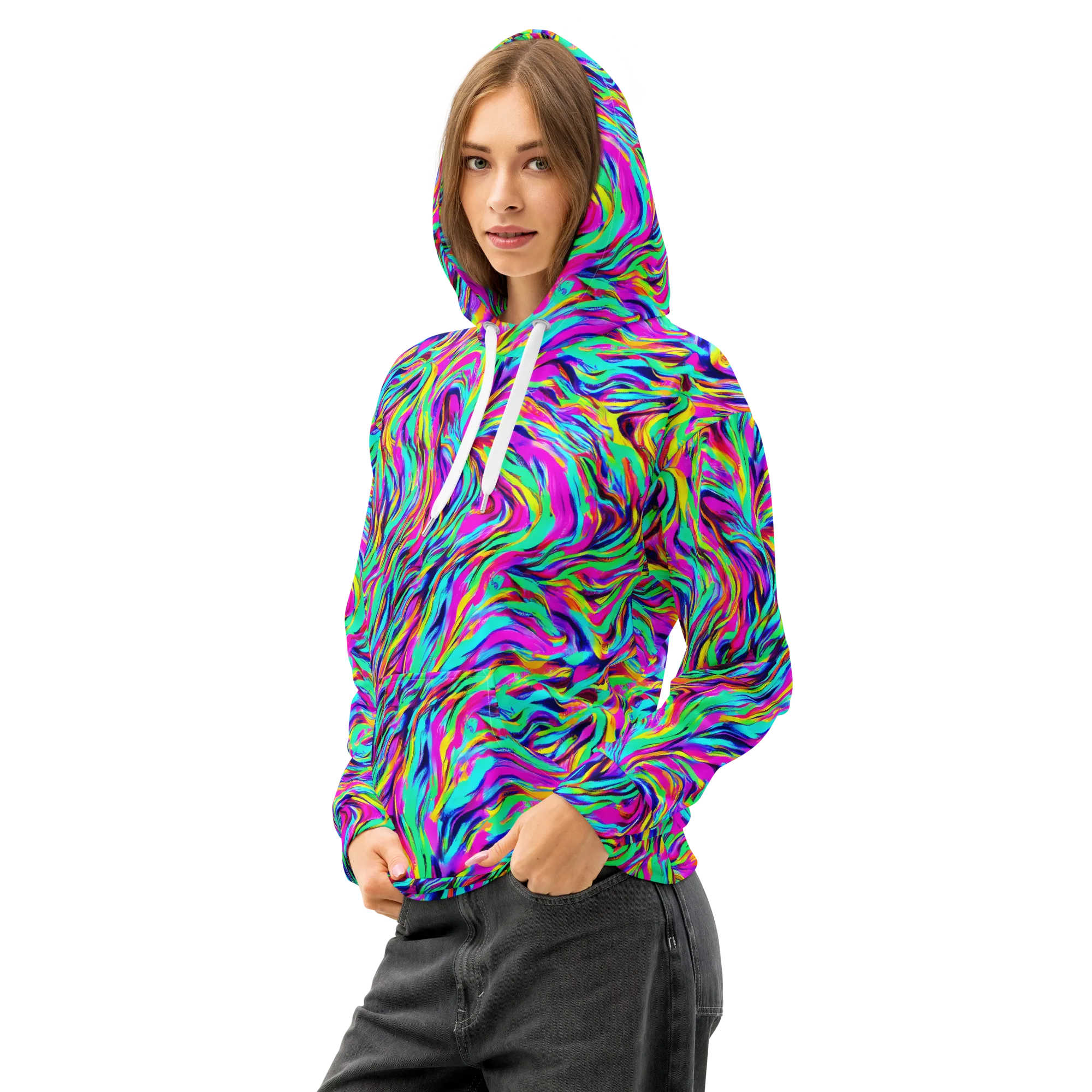 Rainbow Riot on Cotton Hoodie — Left Front