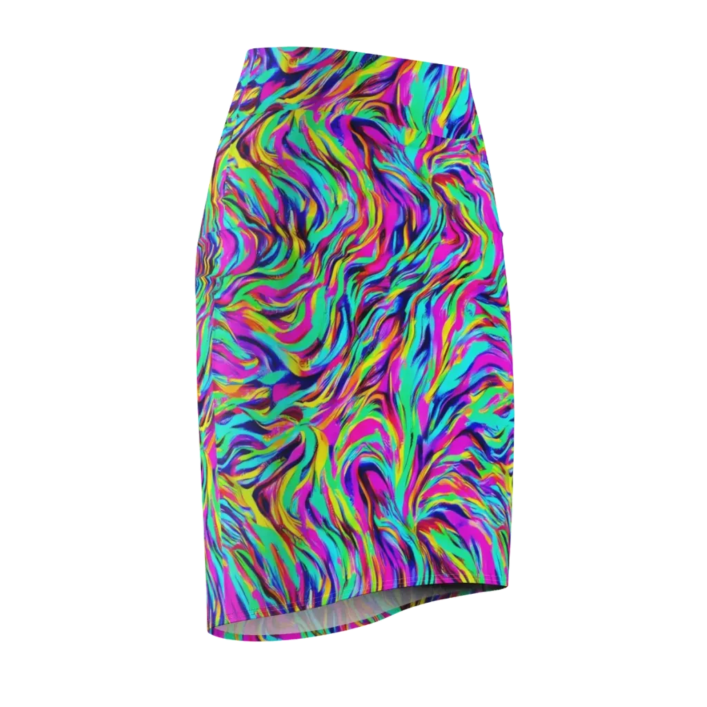 Rainbow Riot on Pencil Skirt — Front Side