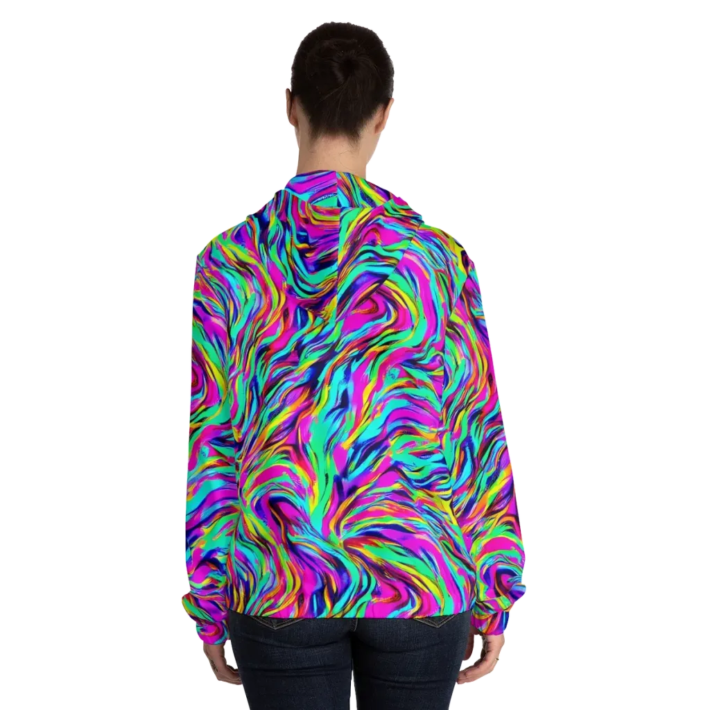 Rainbow Riot on Women's Full-Zip Hoodie — Back On Person
