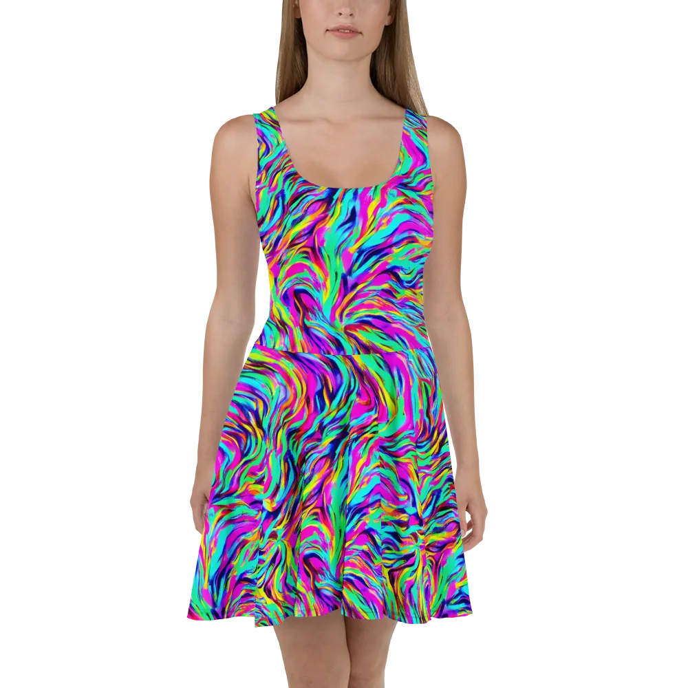 Rainbow Riot on Skater Dress — Front