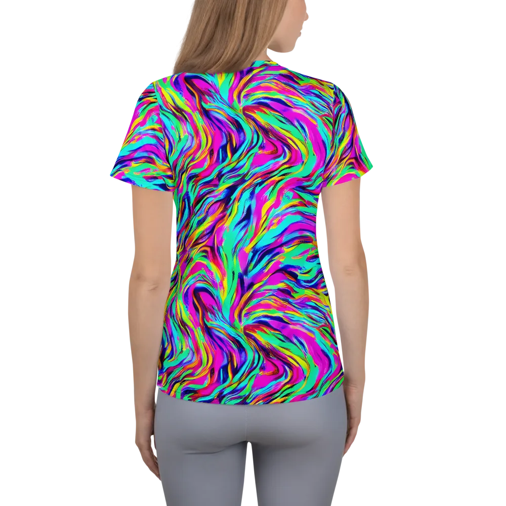 Rainbow Riot on Women's Athletic T-Shirt — Back