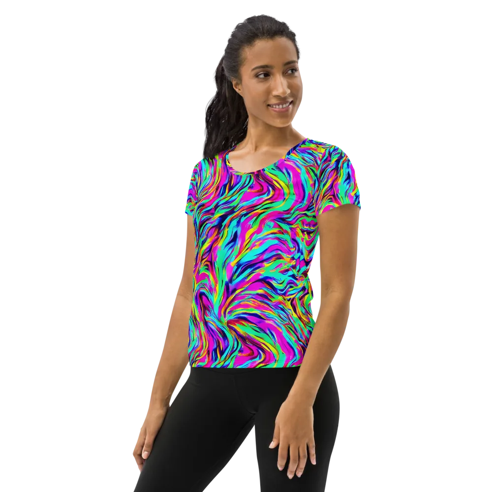 Rainbow Riot on Women's Athletic T-Shirt — Left