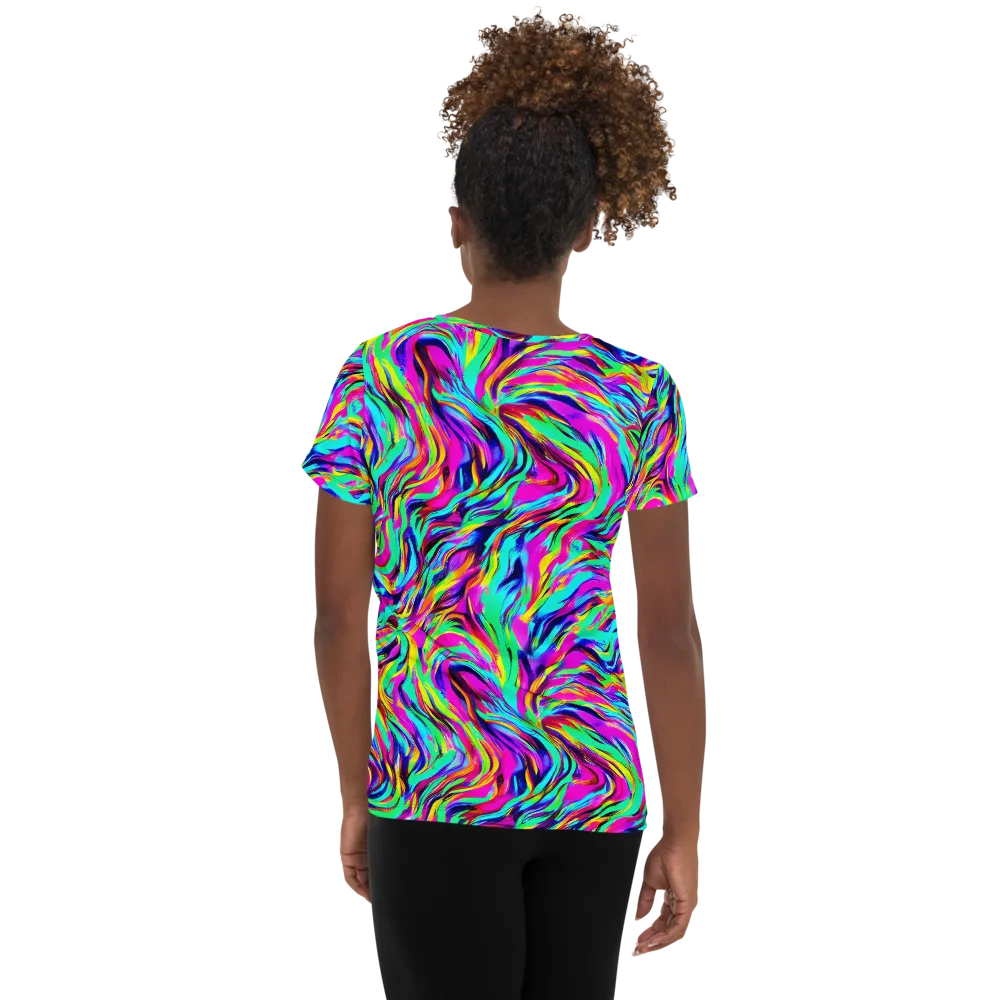 Rainbow Riot on Women's Athletic T-Shirt — Back