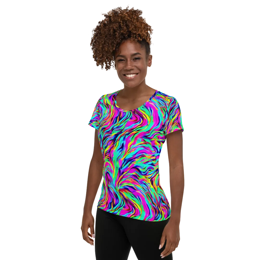 Rainbow Riot on Women's Athletic T-Shirt — Left