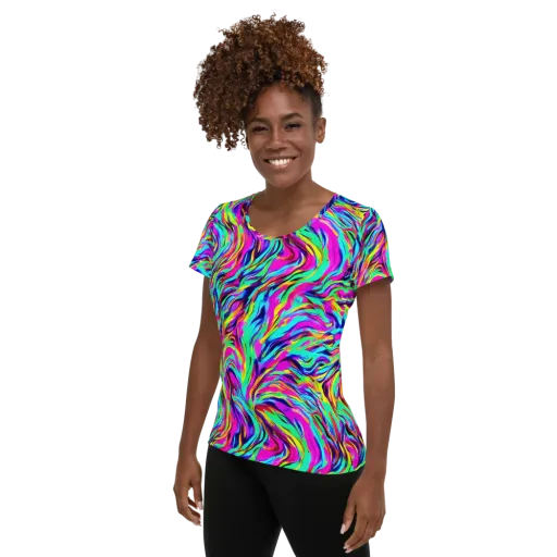 Rainbow Riot on a Women's Athletic T-Shirt