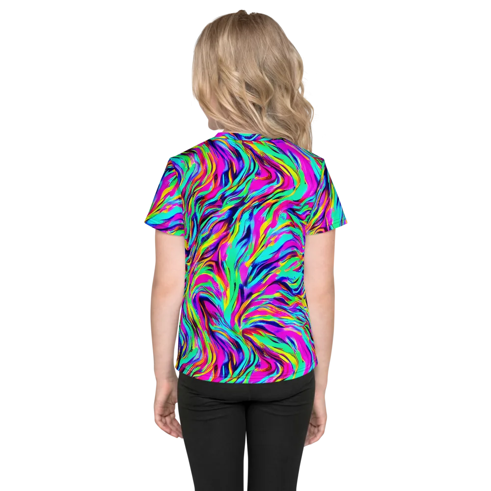 Rainbow Riot on Kids Crew Neck T-Shirt — Back