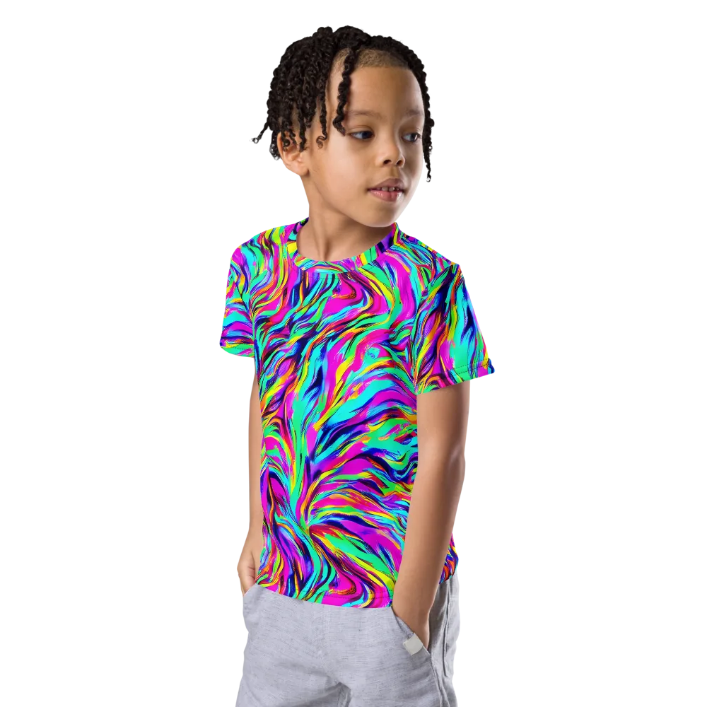 Rainbow Riot on Kids Crew Neck T-Shirt — Left Front