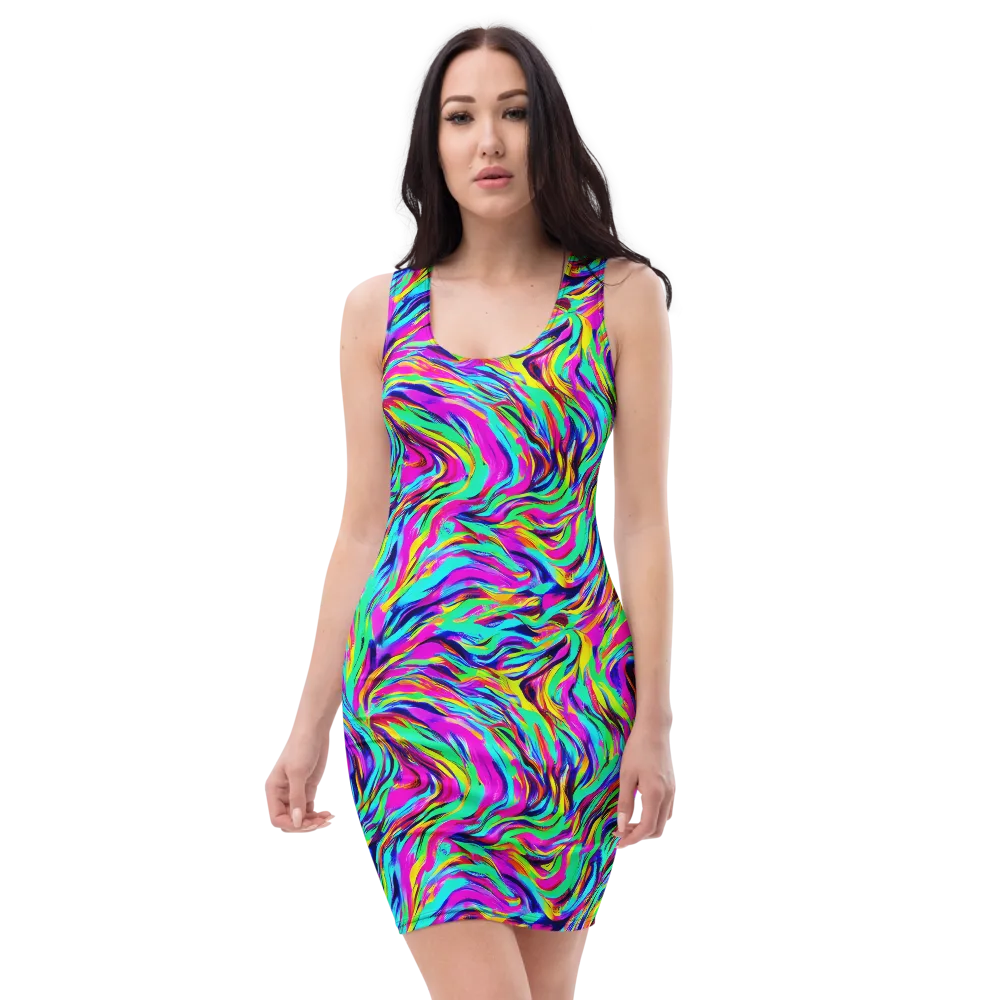 Rainbow Riot on Bodycon Dress — Front
