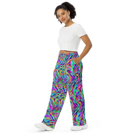 Rainbow Riot on a Wide-Leg Pants