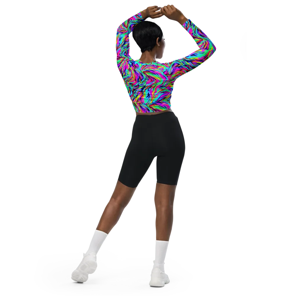 Rainbow Riot on Long Sleeve Crop Top — Back