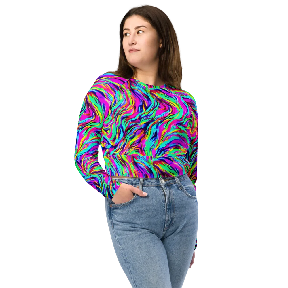 Rainbow Riot on Long Sleeve Crop Top — Front