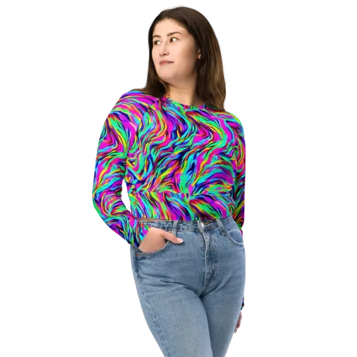 Rainbow Riot on a Long Sleeve Crop Top