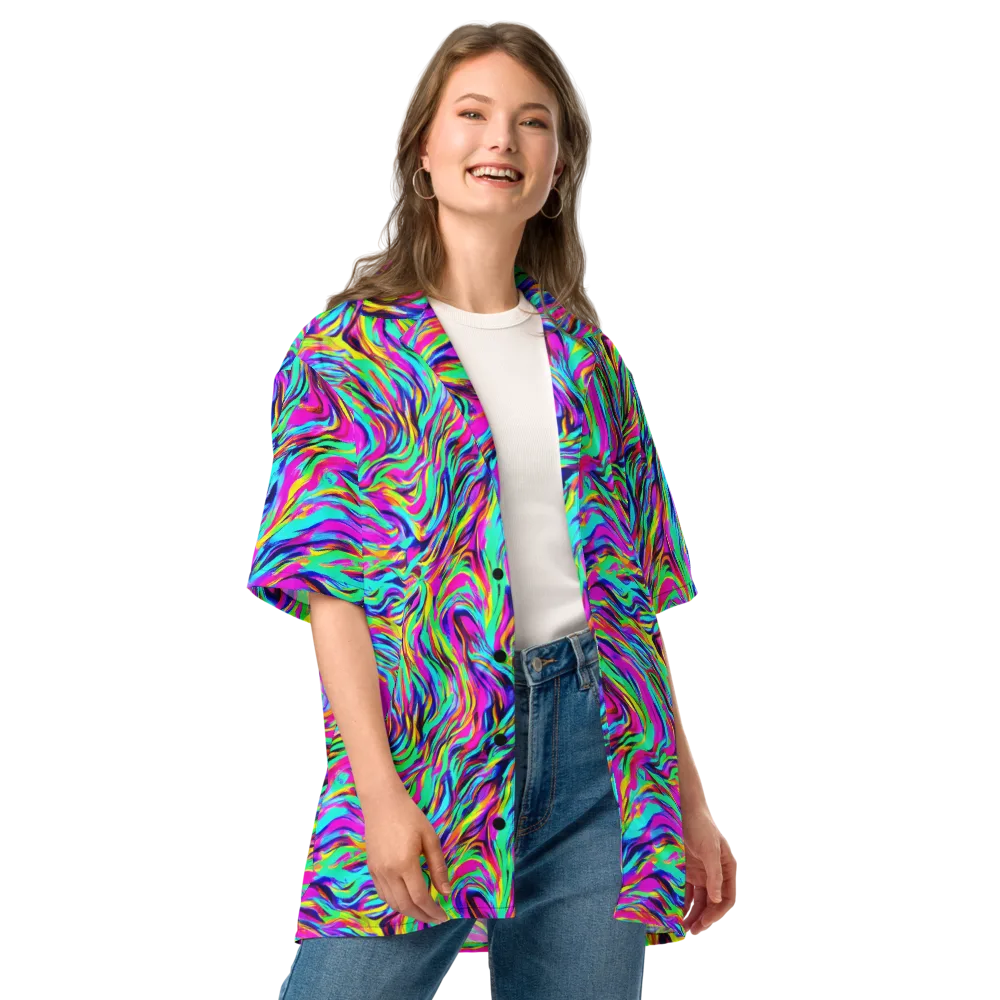 Rainbow Riot on Button Shirt — Front