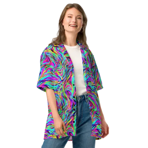 Rainbow Riot on a Button Shirt