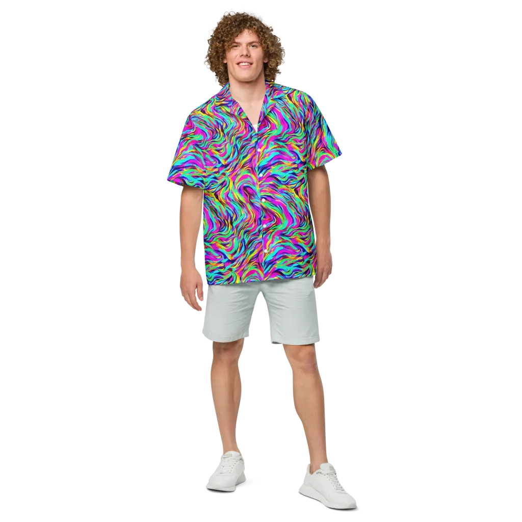 Rainbow Riot on Button Shirt — Front