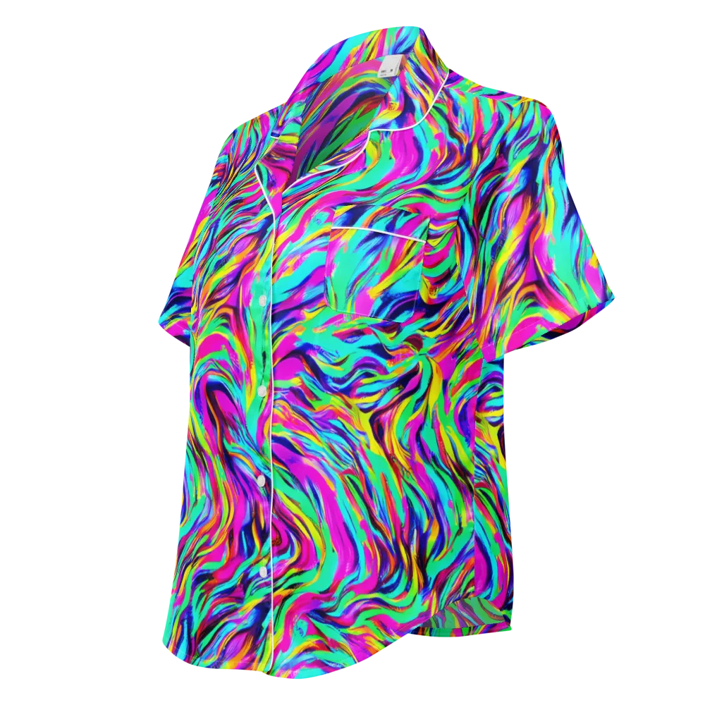 Rainbow Riot on Women's Short Sleeve Pajama Top — Left Front