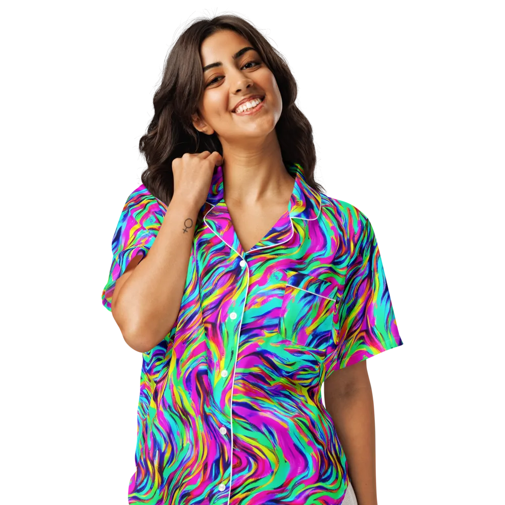 Rainbow Riot on Women's Short Sleeve Pajama Top — Front