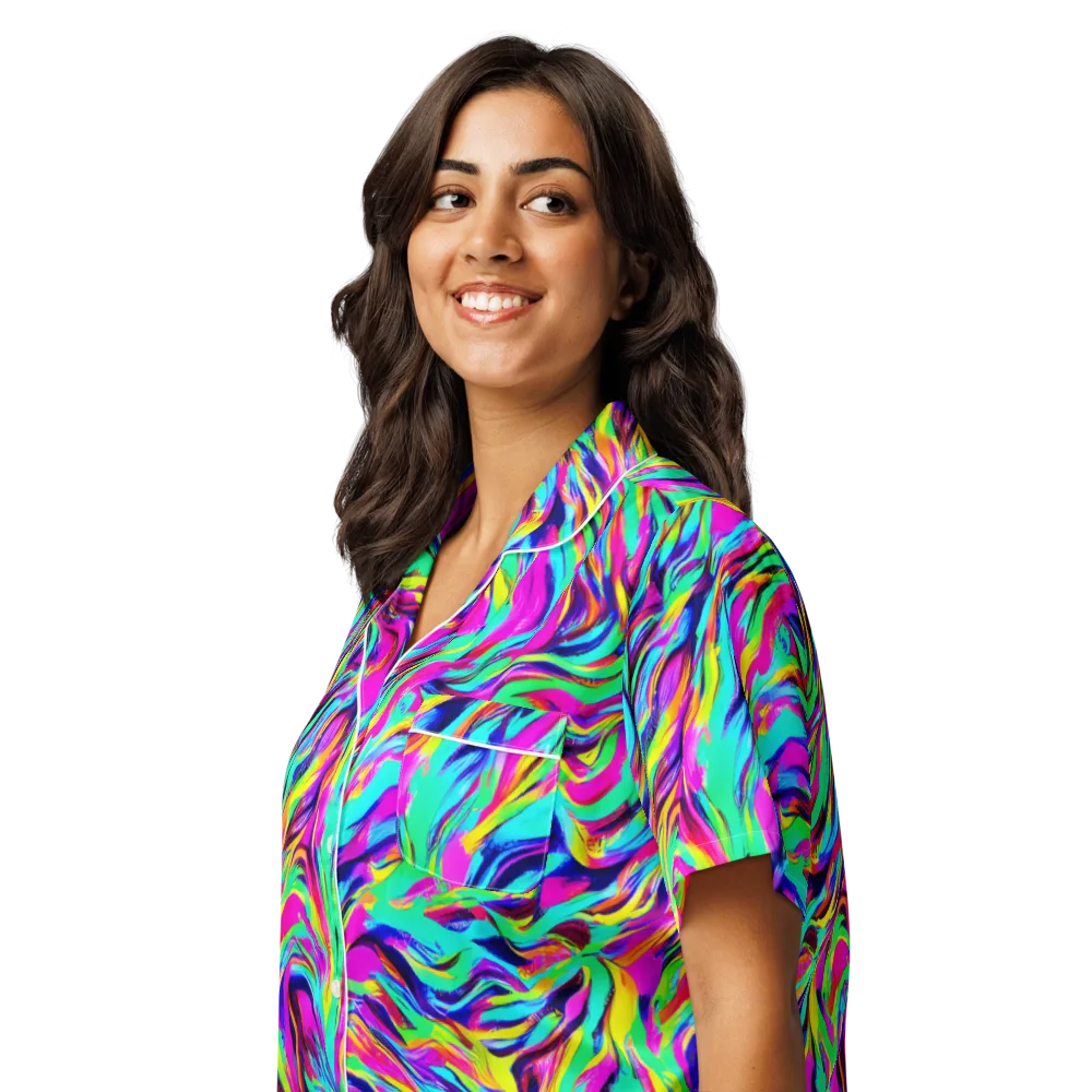 Rainbow Riot on Women's Short Sleeve Pajama Top — Left Front