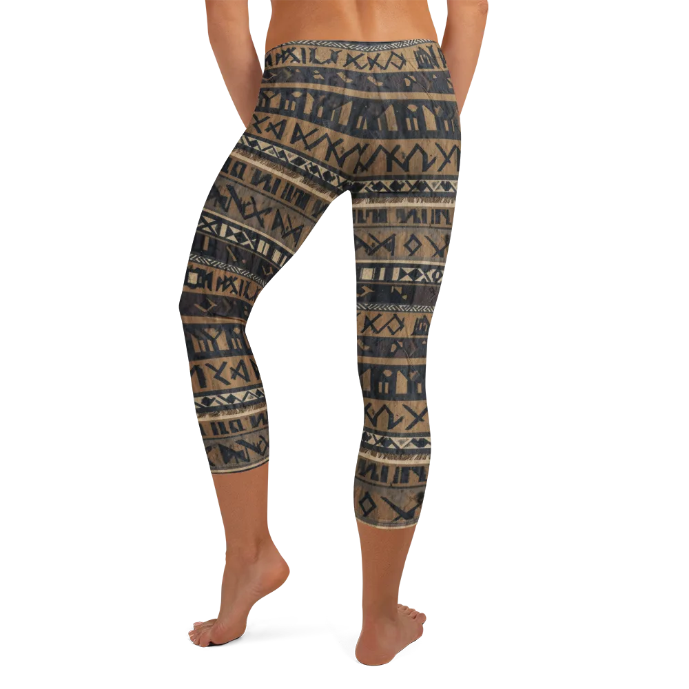 Ochre Glyphs on Capri Leggings — Back