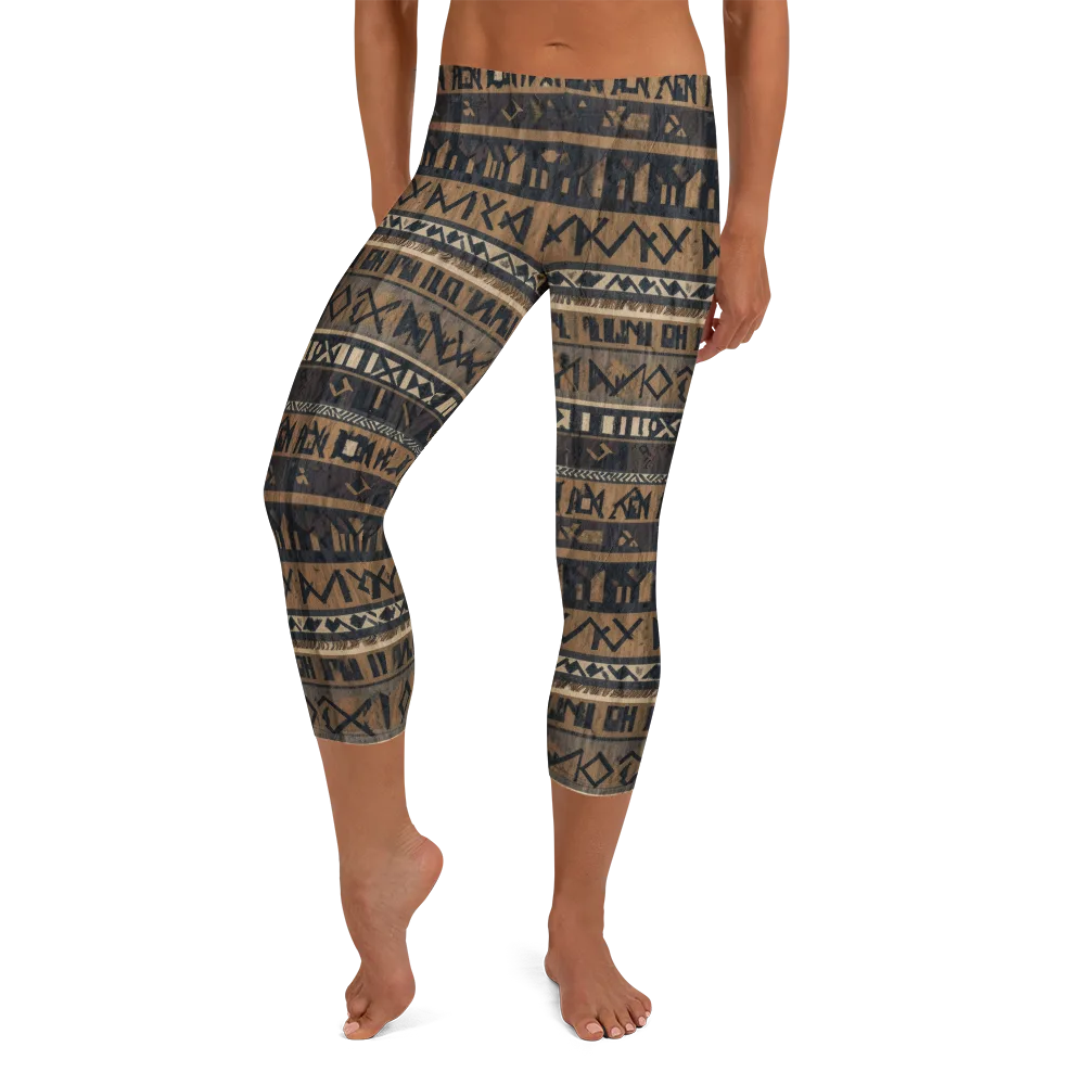 Ochre Glyphs on Capri Leggings — Front