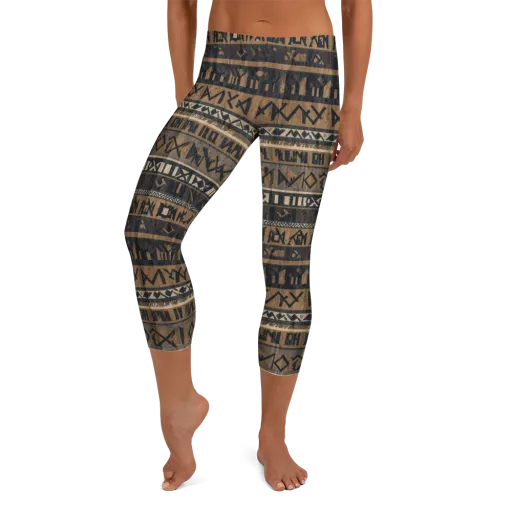 Ochre Glyphs on a Capri Leggings