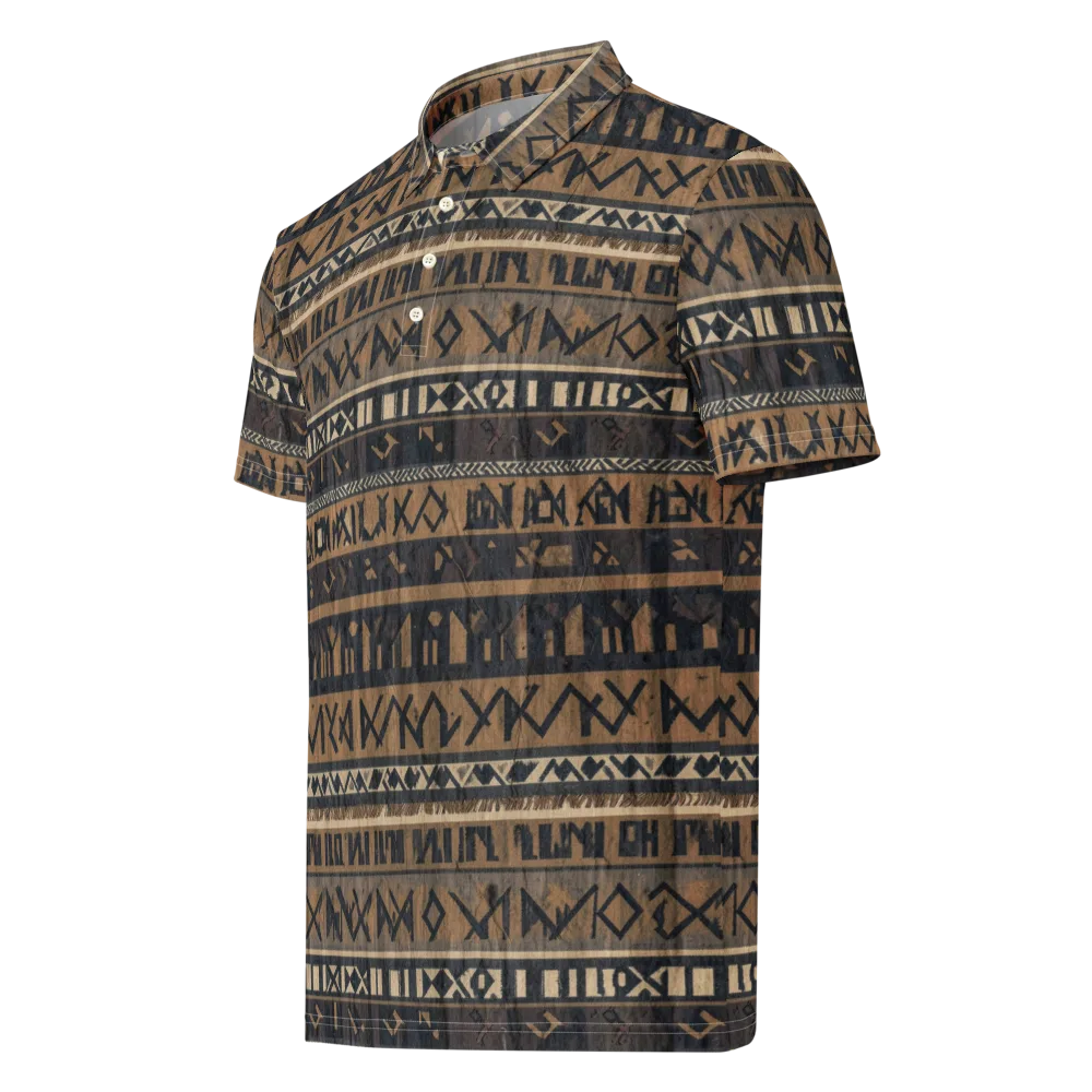 Ochre Glyphs on Men's Slim Fit Polo Shirt — Left Front