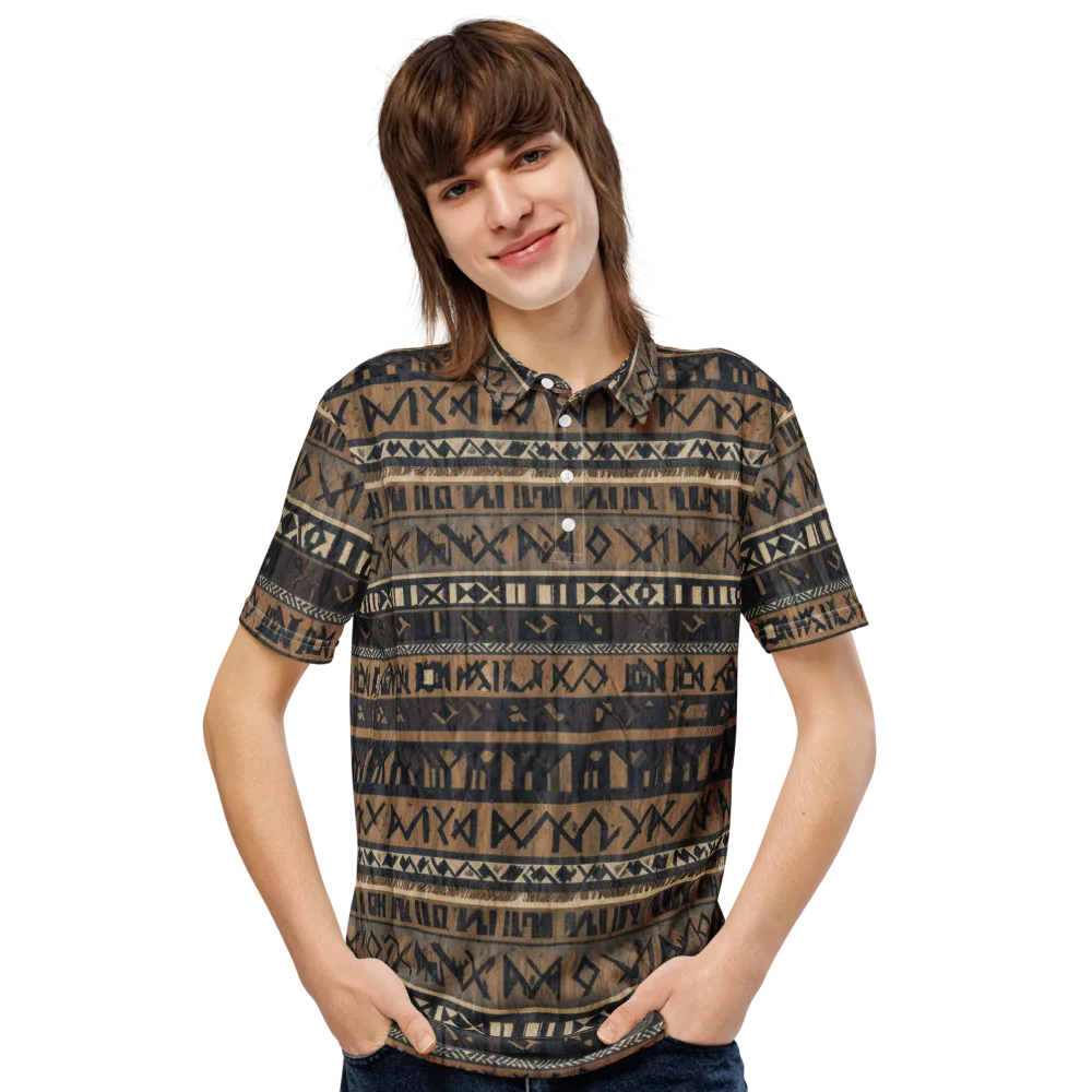 Ochre Glyphs on Men's Slim Fit Polo Shirt — Front