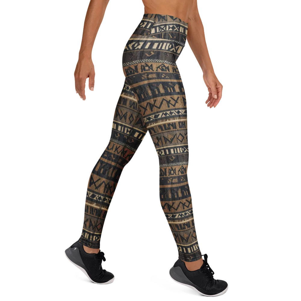 Ochre Glyphs on Yoga Leggings — Right
