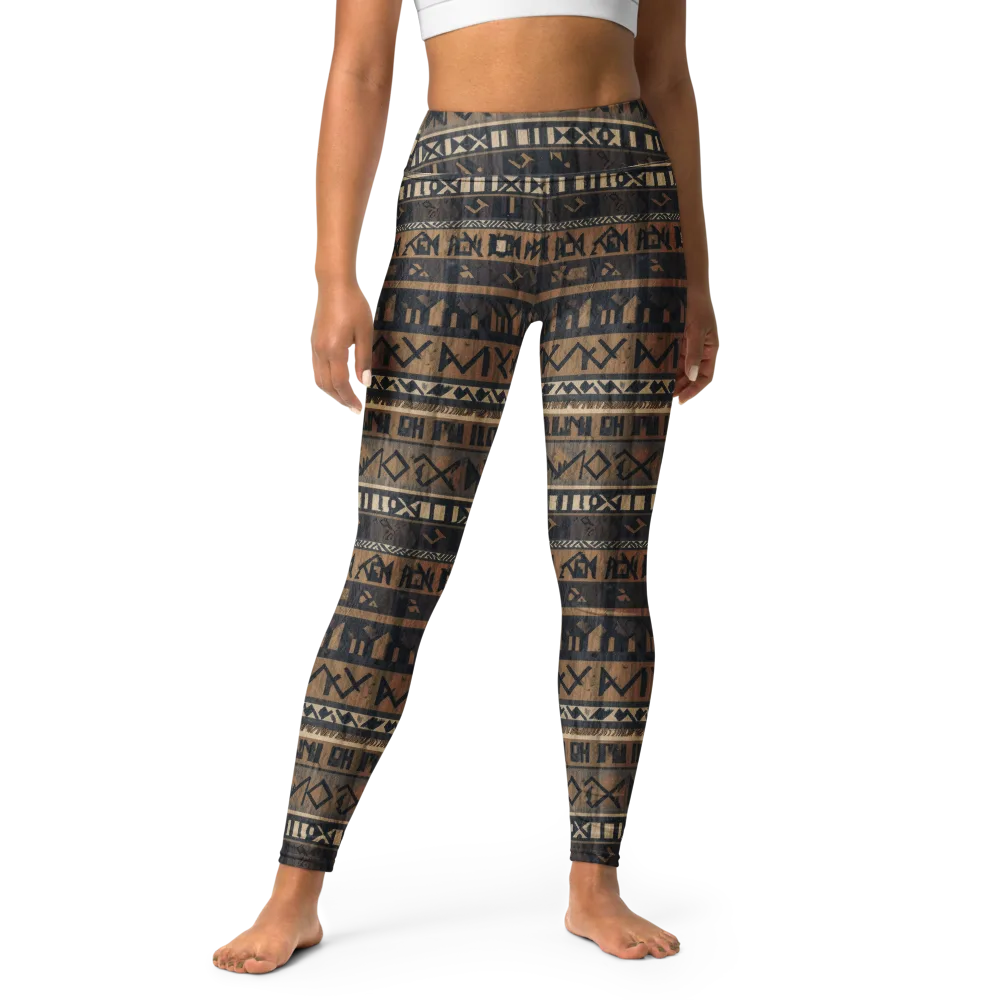 Ochre Glyphs on Yoga Leggings — Front