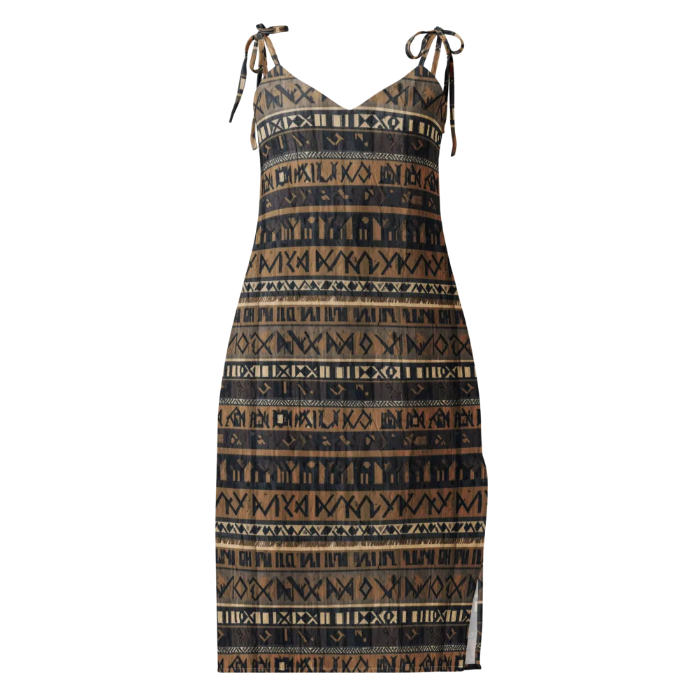 Ochre Glyphs on Slip Dress — Front