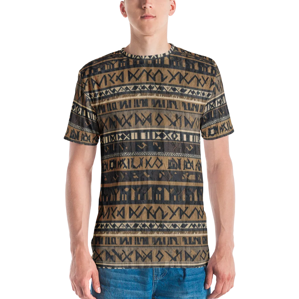 Ochre Glyphs on Men's Crew Neck T-Shirt — Front