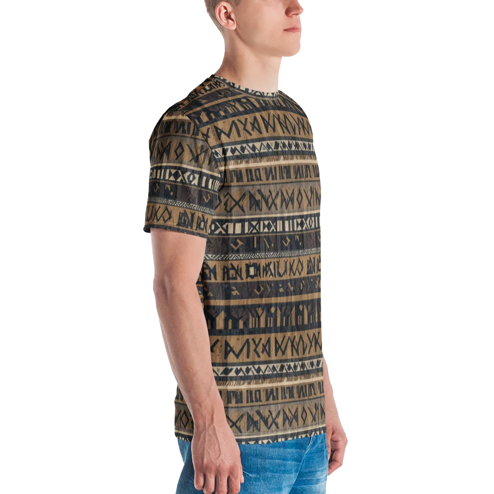 Ochre Glyphs on Men's Crew Neck T-Shirt — Right