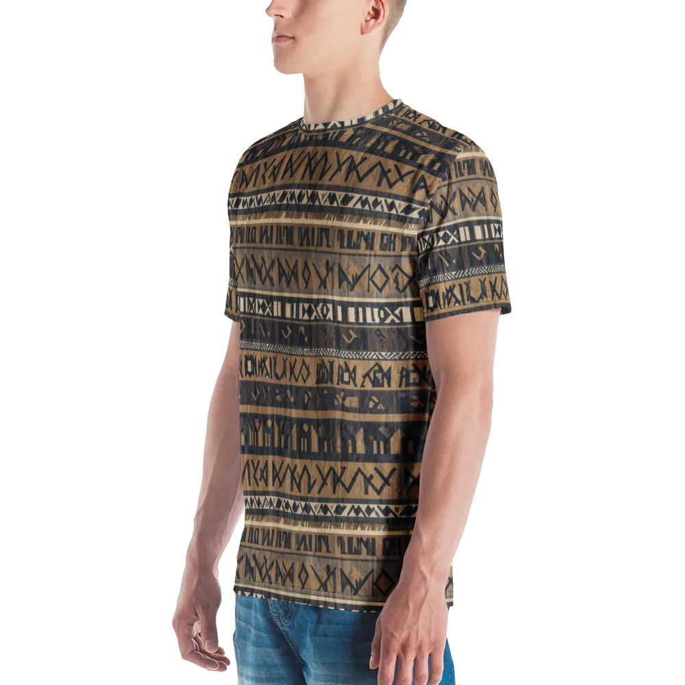 Ochre Glyphs on Men's Crew Neck T-Shirt — Left