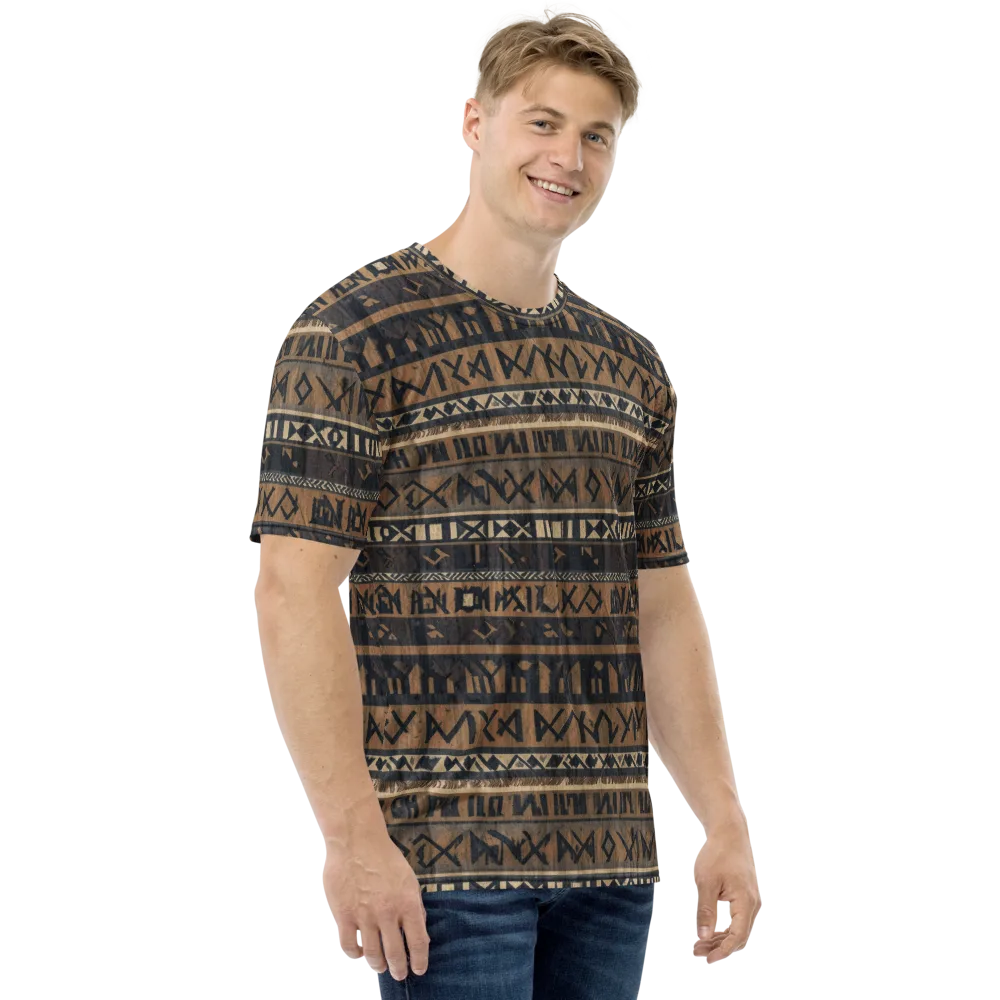 Ochre Glyphs on Men's Crew Neck T-Shirt — Right
