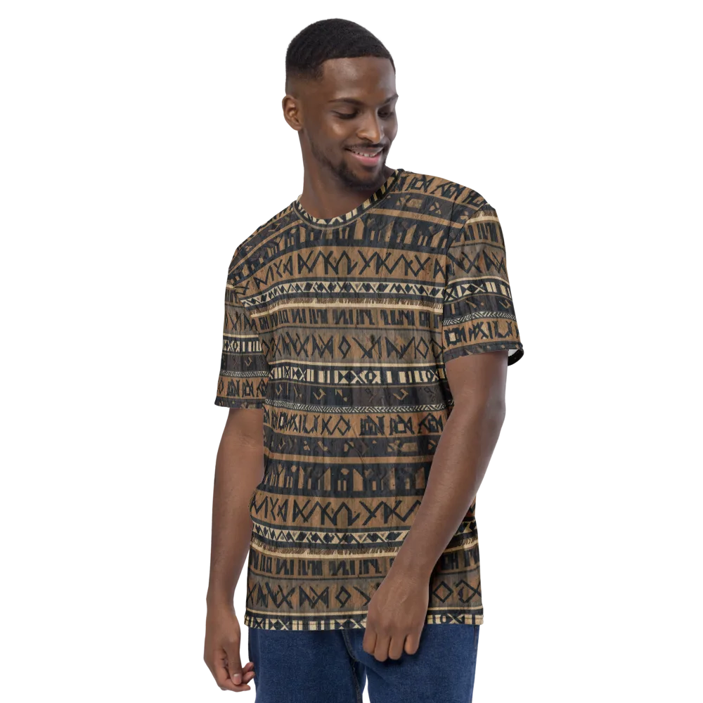 Ochre Glyphs on Men's Crew Neck T-Shirt — Left