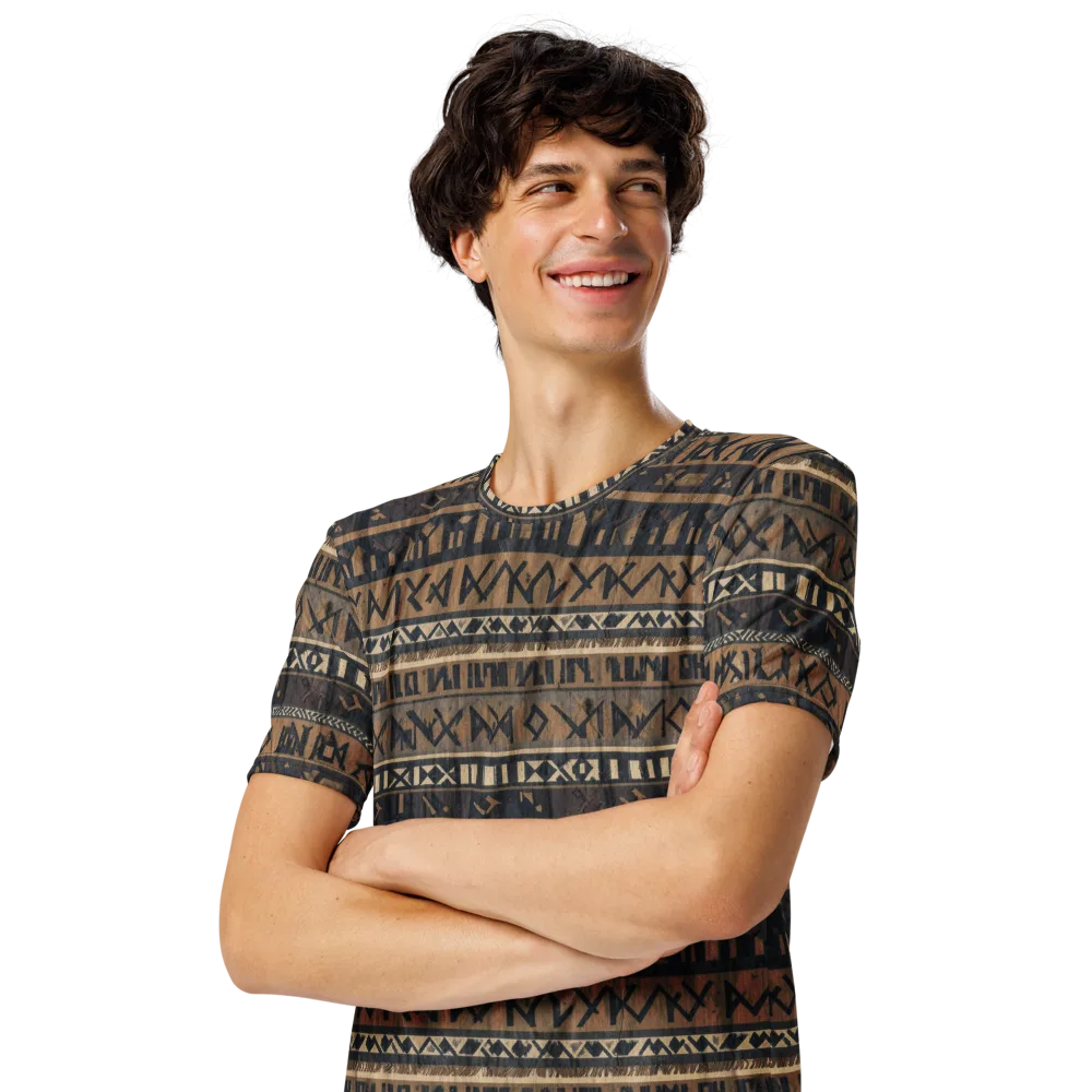 Ochre Glyphs on Men's Crew Neck T-Shirt — Left Front